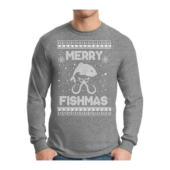 Awkward Styles Xmas Merry Fishmas Christmas Sweater Long Sleeve T-shirt For Men