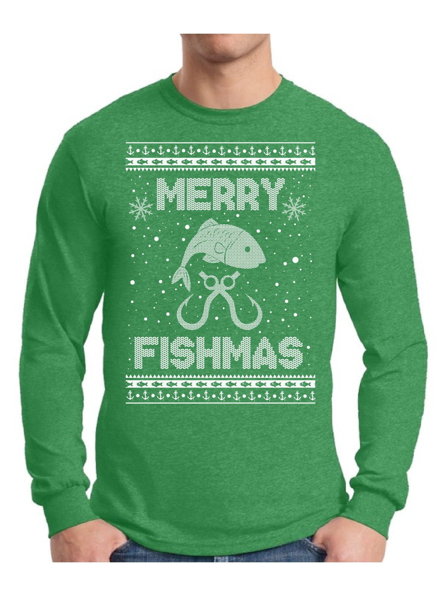 Awkward Styles Xmas Merry Fishmas Ugly Christmas Sweater Long