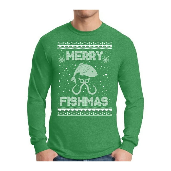 Awkward Styles Xmas Merry Fishmas Christmas Sweater Long Sleeve T-shirt For Men