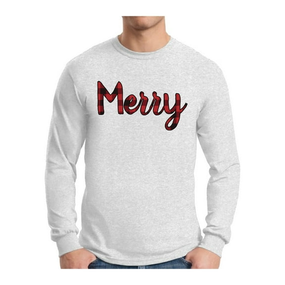 Awkward Styles Xmas Merry Plaid Christmas Sweater Long Sleeve T-shirt For Men