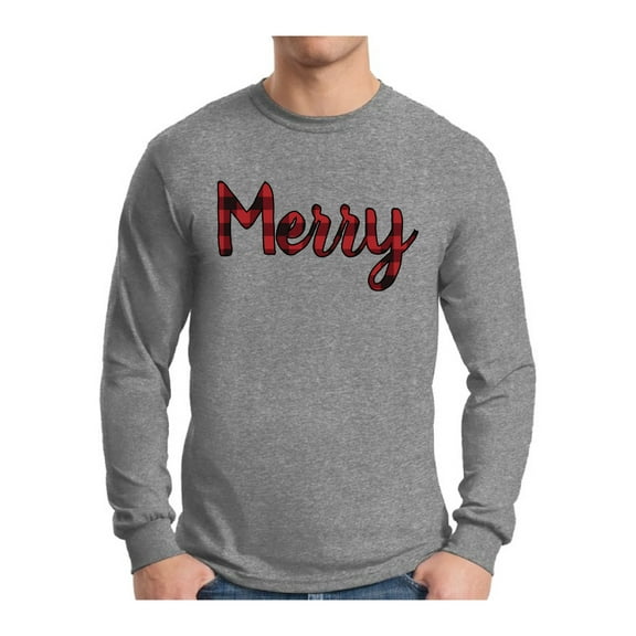 Awkward Styles Xmas Merry Plaid Christmas Sweater Long Sleeve T-shirt For Men