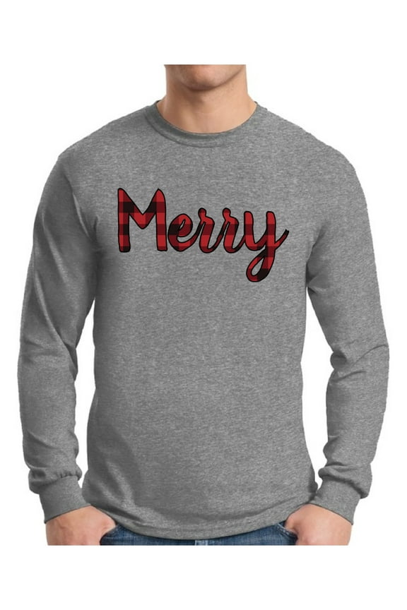 Xmas Merry Plaid Christmas Sweater Long Sleeve T-shirt For Men