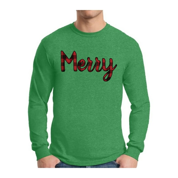 Awkward Styles Xmas Merry Plaid Christmas Sweater Long Sleeve T-shirt For Men