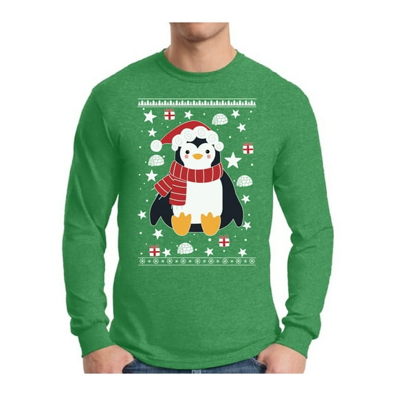 Awkward Styles Xmas Penguin Christmas Sweater Long Sleeve T-shirt For Men