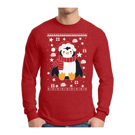 Awkward Styles Xmas Penguin Christmas Sweater Long Sleeve T-shirt For Men