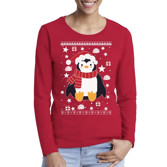 Awkward Styles Xmas Penguin Christmas Sweater Long Sleeve T-shirt For Women