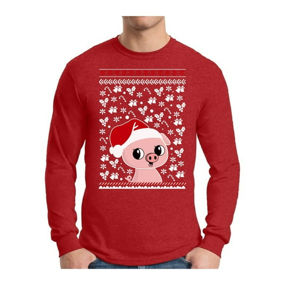 Awkward Styles Xmas Piggy Christmas Sweater Long Sleeve T-shirt For Men