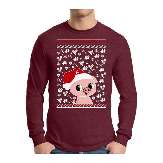 Awkward Styles Xmas Piggy Christmas Sweater Long Sleeve T-shirt For Men