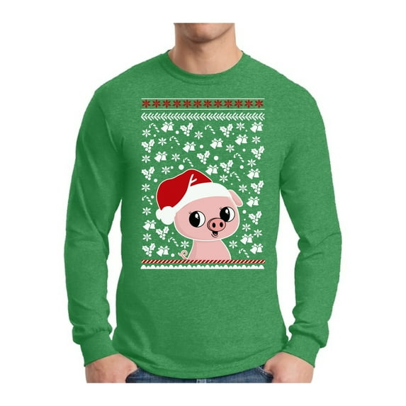 Awkward Styles Xmas Piggy Christmas Sweater Long Sleeve T-shirt For Men