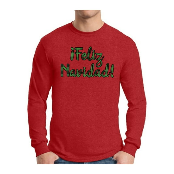 Awkward Styles Xmas Plaid Feliz Navidad Christmas Sweater Long Sleeve T-shirt For Men