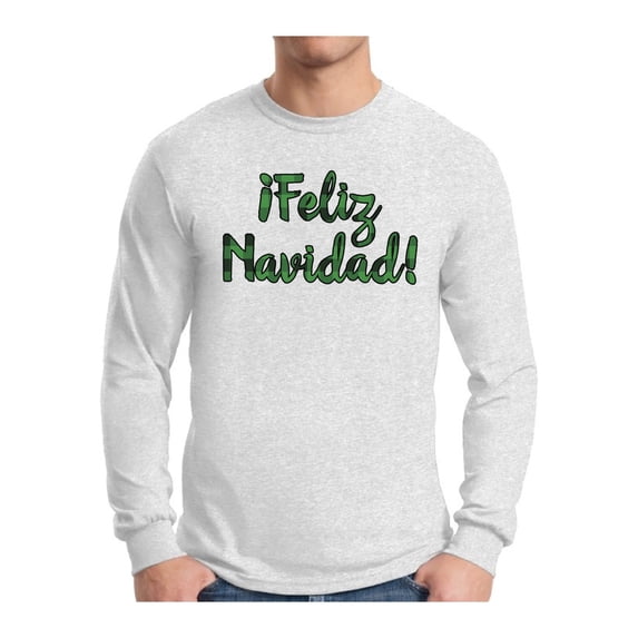 Awkward Styles Xmas Plaid Feliz Navidad Christmas Sweater Long Sleeve T-shirt For Men