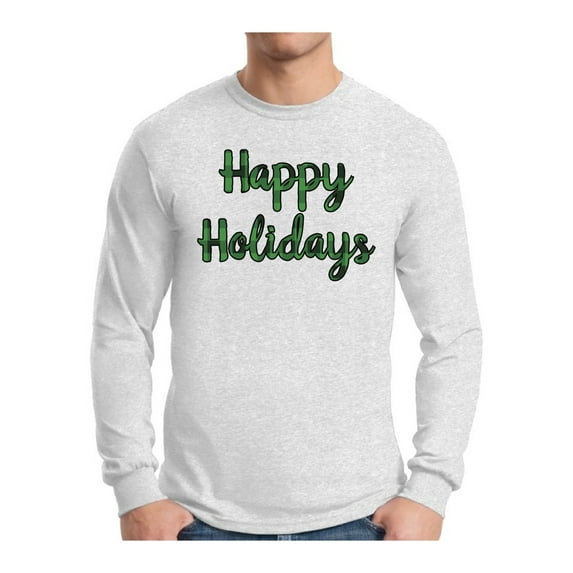 Awkward Styles Xmas Plaid Happy Holidays Christmas Sweater Long Sleeve T-shirt For Men