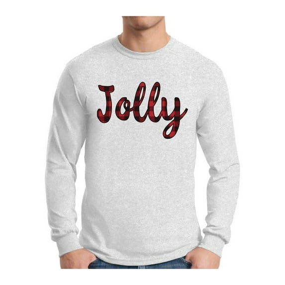 Awkward Styles Xmas Plaid Jolly Christmas Sweater Long Sleeve T-shirt For Men