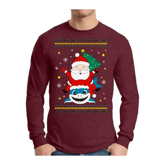 Awkward Styles Xmas Santa Shark Christmas Sweater Long Sleeve T-shirt For Men