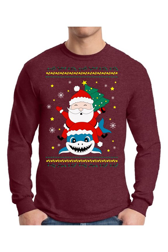 Xmas Santa Shark Christmas Sweater Long Sleeve T-shirt For Men