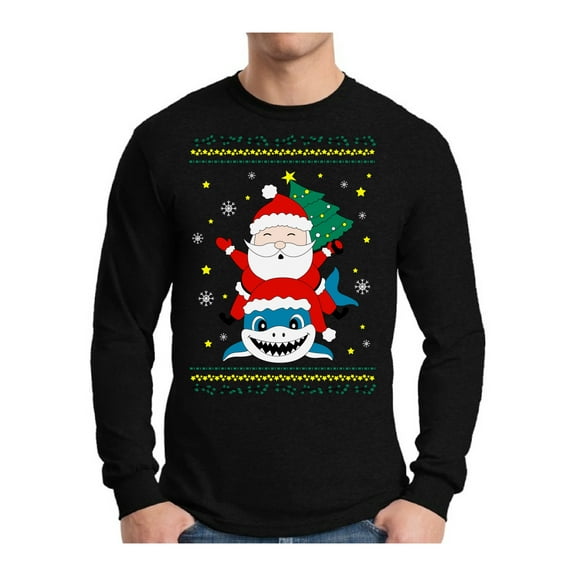Awkward Styles Xmas Santa Shark Christmas Sweater Long Sleeve T-shirt For Men