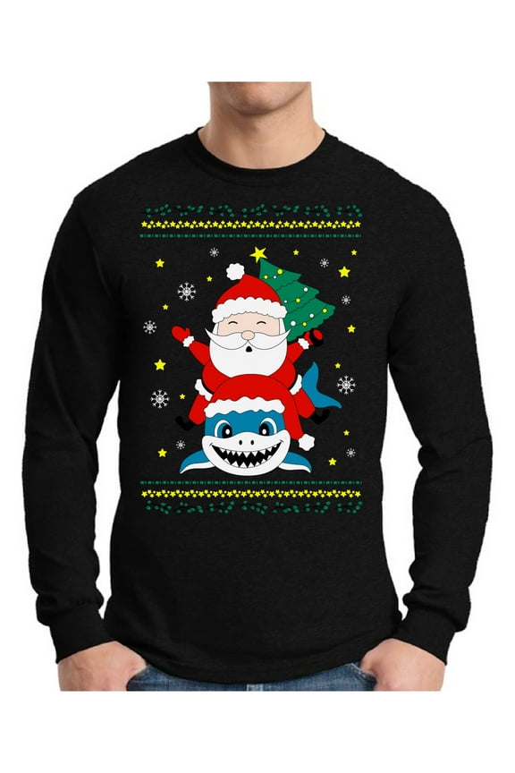 Xmas Santa Shark Christmas Sweater Long Sleeve T-shirt For Men