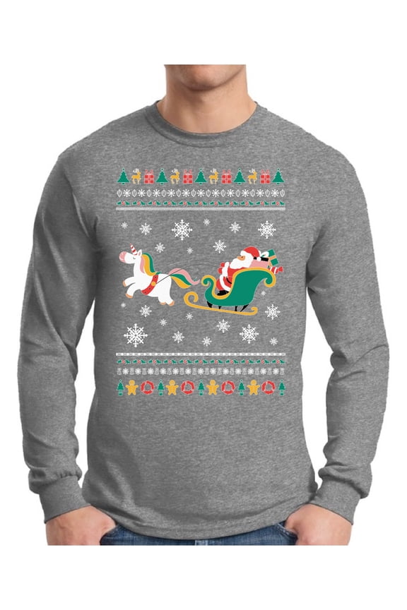 Xmas Santa Unicorn Ugly Christmas Sweater Long Sleeve T-shirt For Men