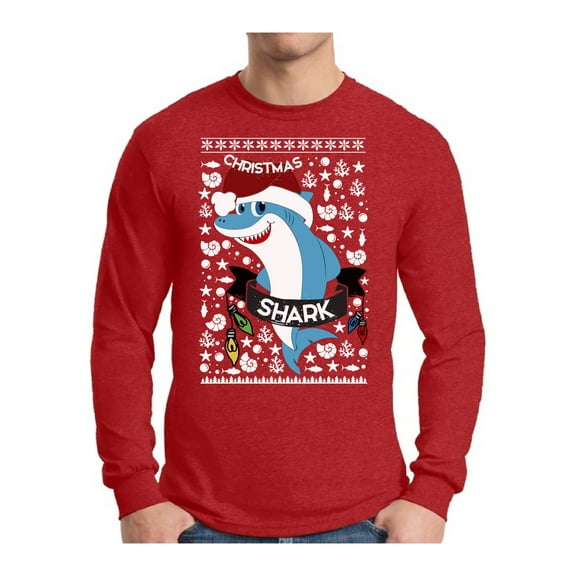 Awkward Styles Xmas Shark Christmas Sweater Long Sleeve T-shirt For Men