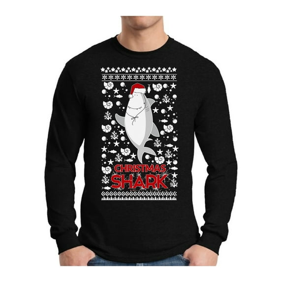 Awkward Styles Xmas Shark in Hat Christmas Sweater Long Sleeve T-shirt For Men