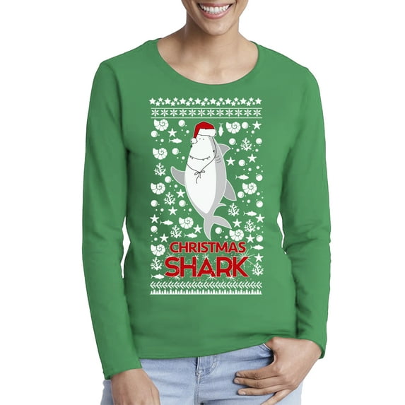 Awkward Styles Xmas Shark in Hat Christmas Sweater Long Sleeve T-shirt For Women