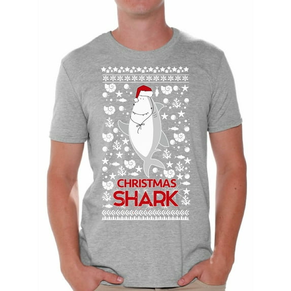 Awkward Styles Xmas Shirts for Men Christmas Shark in Hat T-Shirt