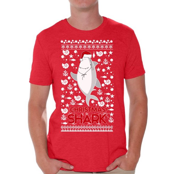 Awkward Styles Xmas Shirts for Men Christmas Shark in Hat T-Shirt