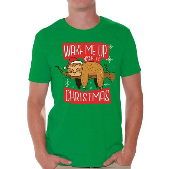 Awkward Styles Xmas Shirts for Men Wake Me Up When It's Christmas Sloth T-Shirt