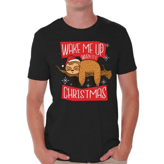 Awkward Styles Xmas Shirts for Men Wake Me Up When It's Christmas Sloth T-Shirt