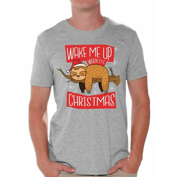 Awkward Styles Xmas Shirts for Men Wake Me Up When It's Christmas Sloth T-Shirt
