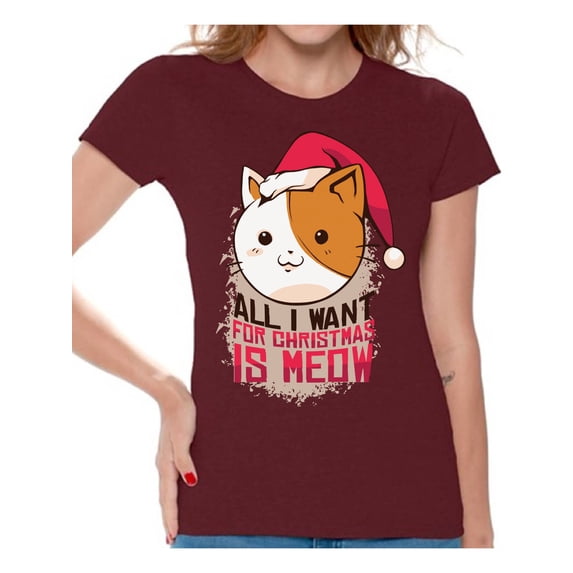 Awkward Styles Xmas Shirts for Women All I Want for Christmas is Meow T-Shirt