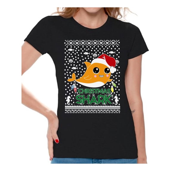 Awkward Styles Xmas Shirts for Women Christmas Cute Shark T-Shirt