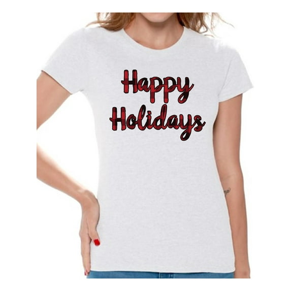 Awkward Styles Xmas Shirts for Women Christmas Happy Holidays Plaid T-Shirt