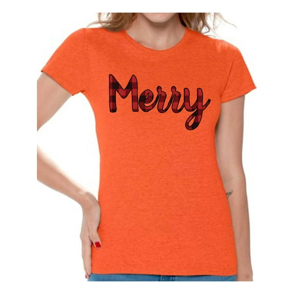 Awkward Styles Xmas Shirts for Women Christmas Merry Plaid T-Shirt