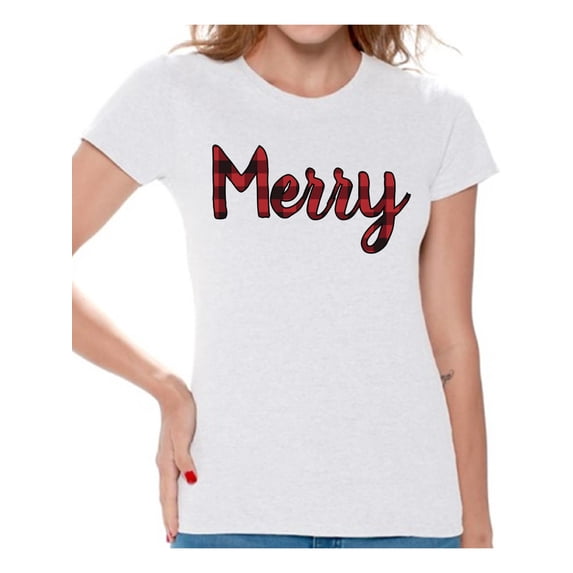 Awkward Styles Xmas Shirts for Women Christmas Merry Plaid T-Shirt