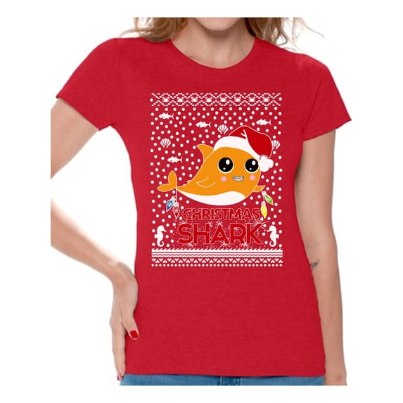 Awkward Styles Xmas Shirts for Women Christmas Smiling Shark T-Shirt