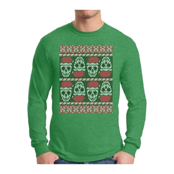 Awkward Styles Xmas Skulls in Santa's Hat Christmas Sweater Long Sleeve T-Shirt for Men