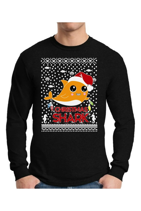 Xmas Smiling Shark Christmas Sweater Long Sleeve T-shirt For Men