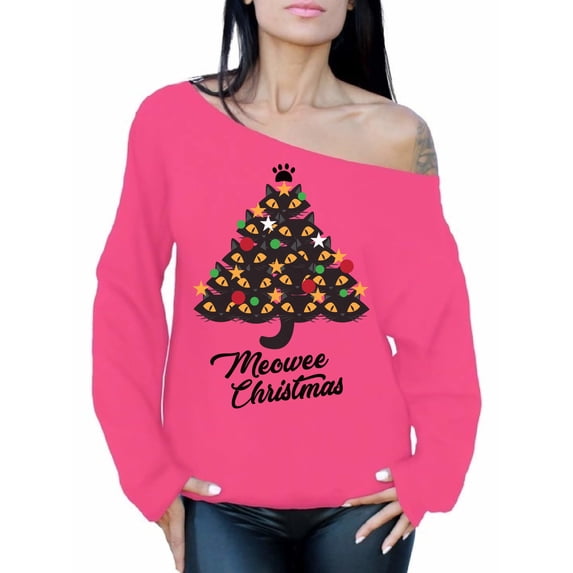 Awkward Styles Xmas Sweatshirt Off Shoulder Cat Christmas Sweater