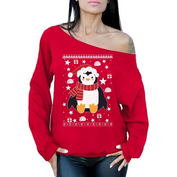 Awkward Styles Xmas Sweatshirt Off Shoulder Christmas Penguin Sweater