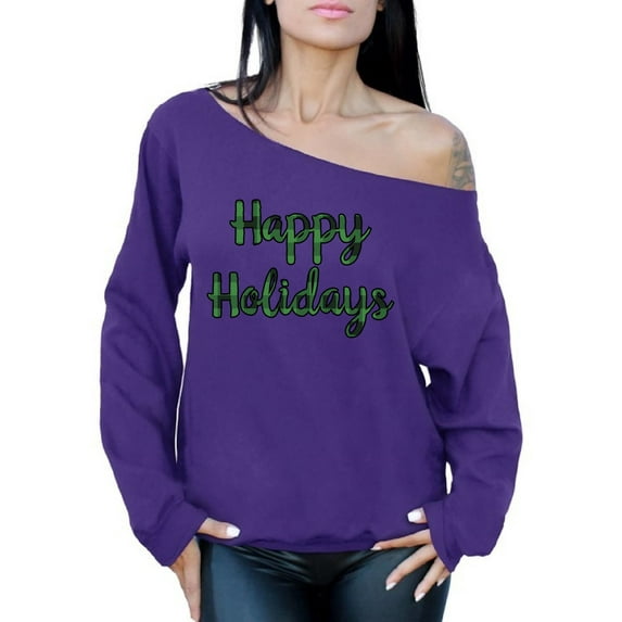 Awkward Styles Xmas Sweatshirt Off Shoulder Christmas Plaid Happy Holidays Sweater