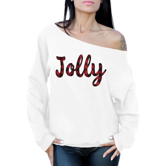 Awkward Styles Xmas Sweatshirt Off Shoulder Christmas Plaid Jolly Sweater