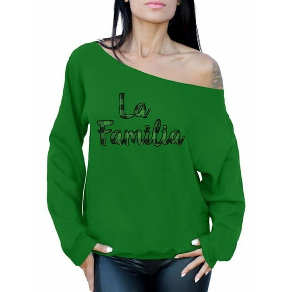 Awkward Styles Xmas Sweatshirt Off Shoulder Christmas Plaid La Familia Sweater