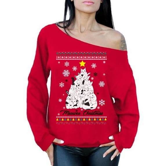 Awkward Styles Xmas Sweatshirt Off Shoulder Meowee Christmas Sweater