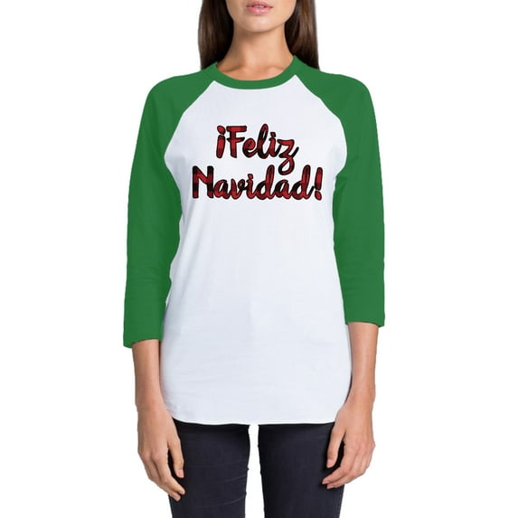 Awkward Styles Xmas T-Shirt Christmas Feliz Navidad Plaid Raglan Shirt Unisex