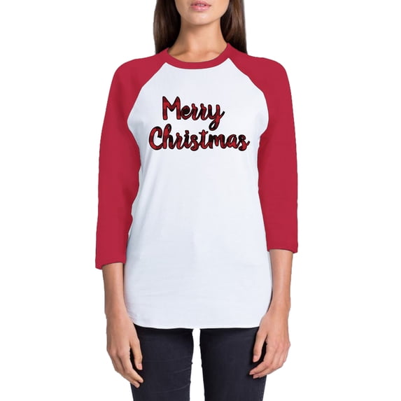 Awkward Styles Xmas T-Shirt Merry Christmas Plaid Raglan Shirt Unisex