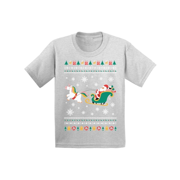 Awkward Styles Xmas T-Shirt for Girls Boys Christmas Santa with Unicorn Kids T Shirts