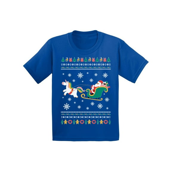 Awkward Styles Xmas T-Shirt for Girls Boys Christmas Santa with Unicorn Kids T Shirts