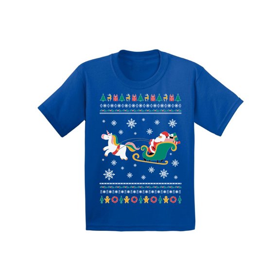 Awkward Styles Xmas T-Shirt for Girls Boys Christmas Santa with Unicorn Kids T Shirts