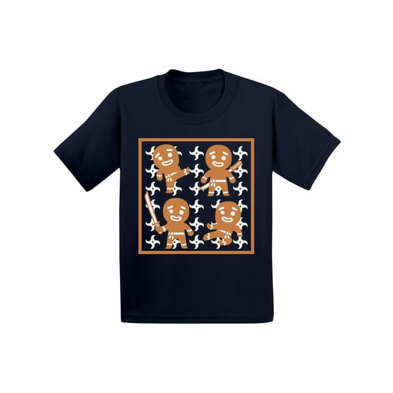 Awkward Styles Xmas T-Shirt for Girls Boys Gingerbread Ninja Christmas Pattern Toddler Shirt